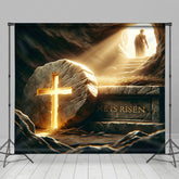 Lofaris Dark Stone Tomb Cross He Is Risen Easter Backdrop